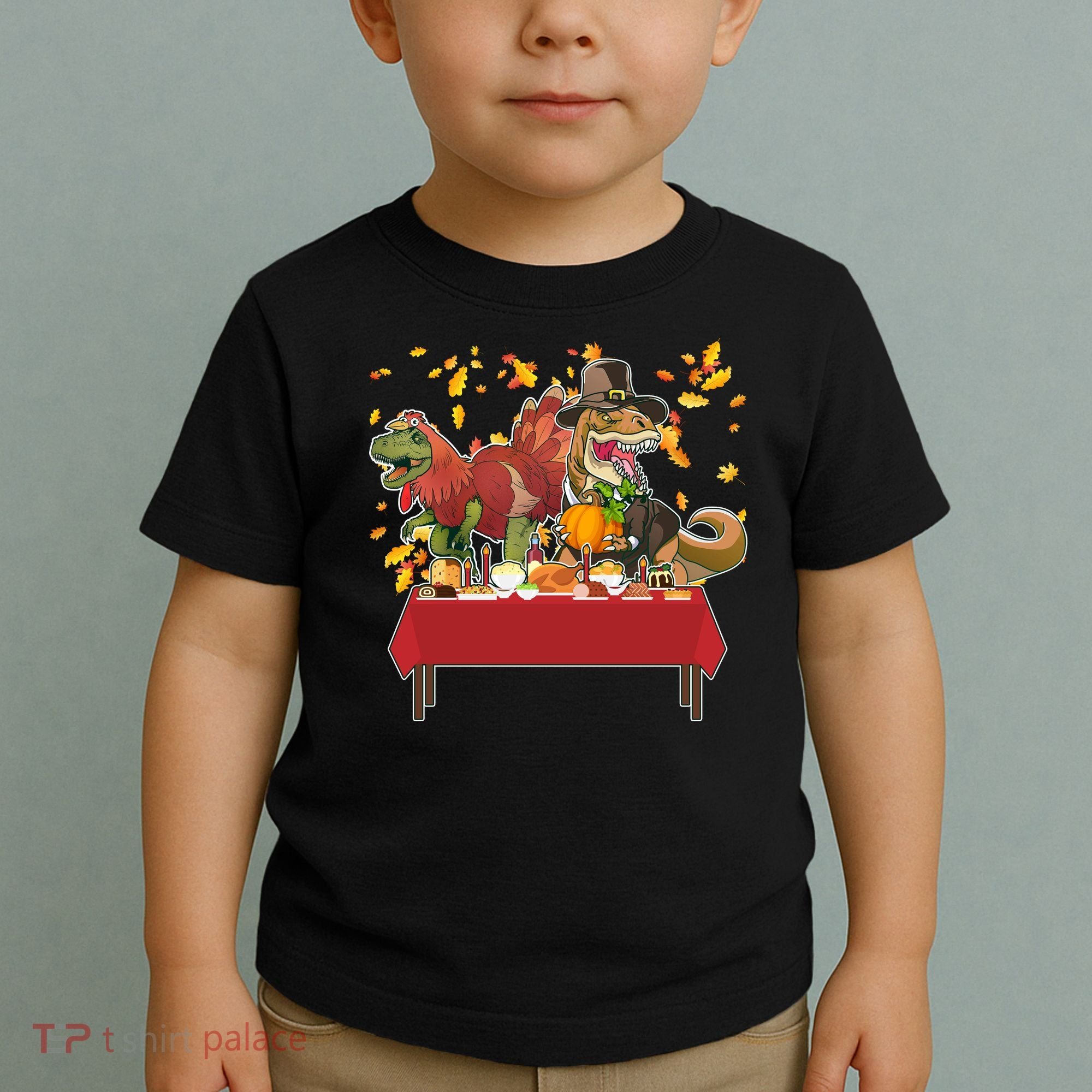 Turkey Pilgrim Dinosaurs T-Rex Funny Thanksgiving Toddler T-Shirt