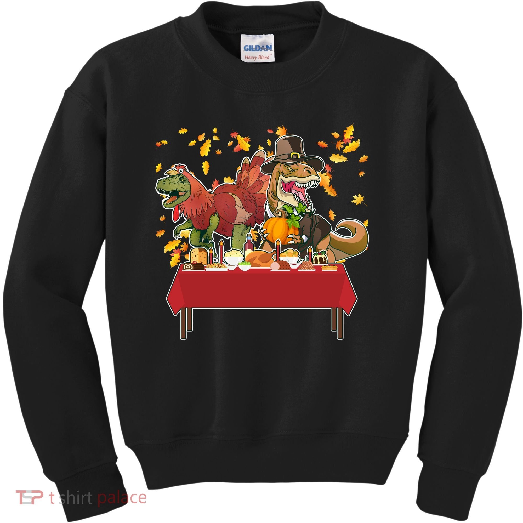 Turkey Pilgrim Dinosaurs T-Rex Funny Thanksgiving Kids Sweatshirt