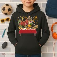 Turkey Pilgrim Dinosaurs T-Rex Funny Thanksgiving Kids Hoodie thumb 2