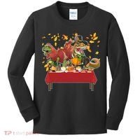 Turkey Pilgrim Dinosaurs T-Rex Funny Thanksgiving Kids Long Sleeve Shirt thumb 0