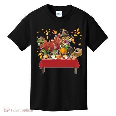 Turkey Pilgrim Dinosaurs T-Rex Funny Thanksgiving Kids T-Shirt