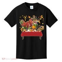 Turkey Pilgrim Dinosaurs T-Rex Funny Thanksgiving Kids T-Shirt thumb 0