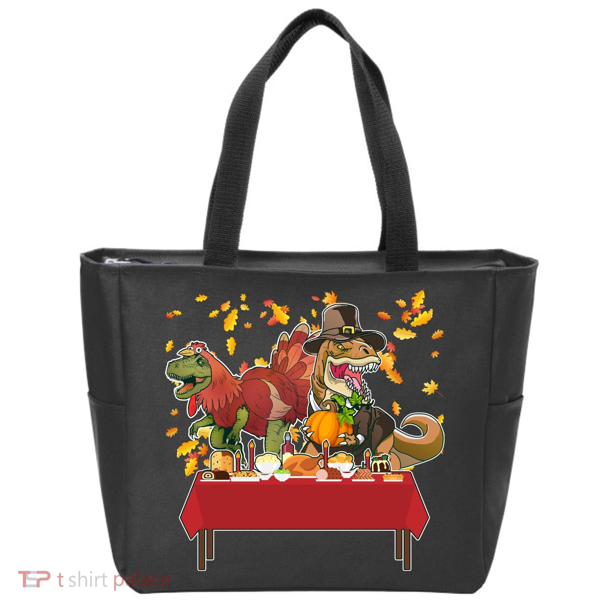 Turkey Pilgrim Dinosaurs T-Rex Funny Thanksgiving Tote Bag