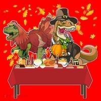Turkey Pilgrim Dinosaurs T-Rex Funny Thanksgiving Santa Hat thumb 1