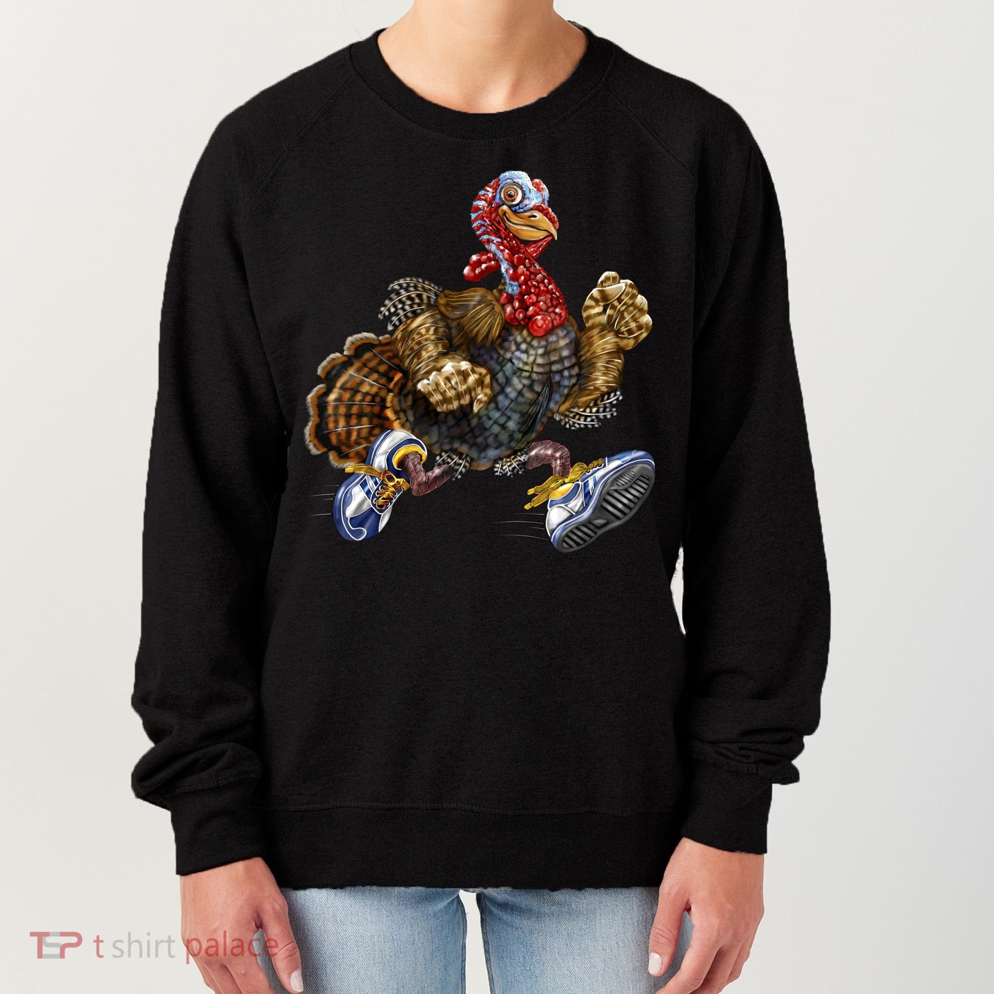 Turkey Running In Action Thanksgiving Women's Sweatshirt
