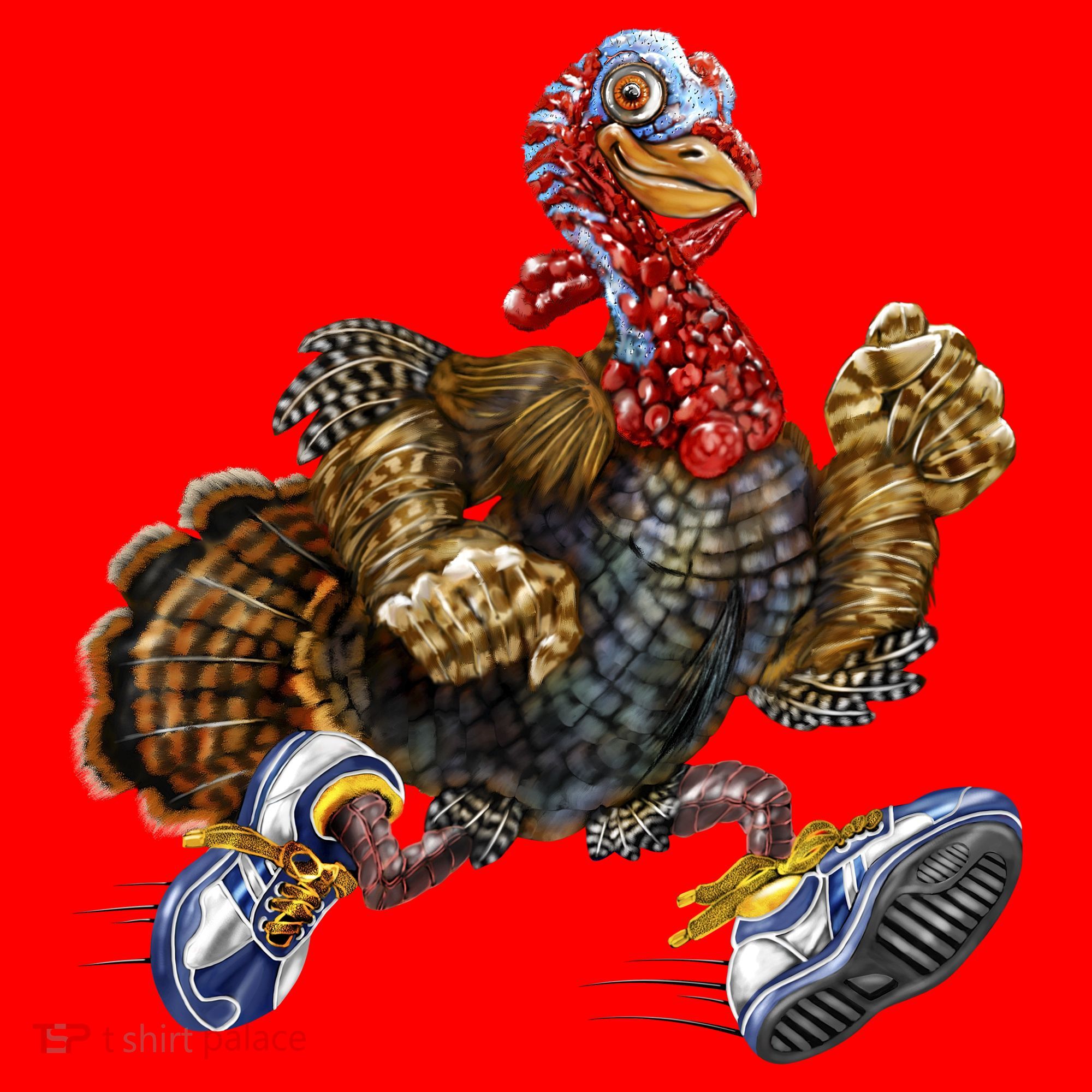 Turkey Running In Action Thanksgiving Santa Hat