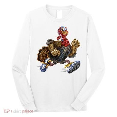 Turkey Running In Action Thanksgiving Long Sleeve Shirt