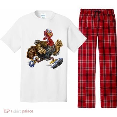 Turkey Running In Action Thanksgiving Pajama Set