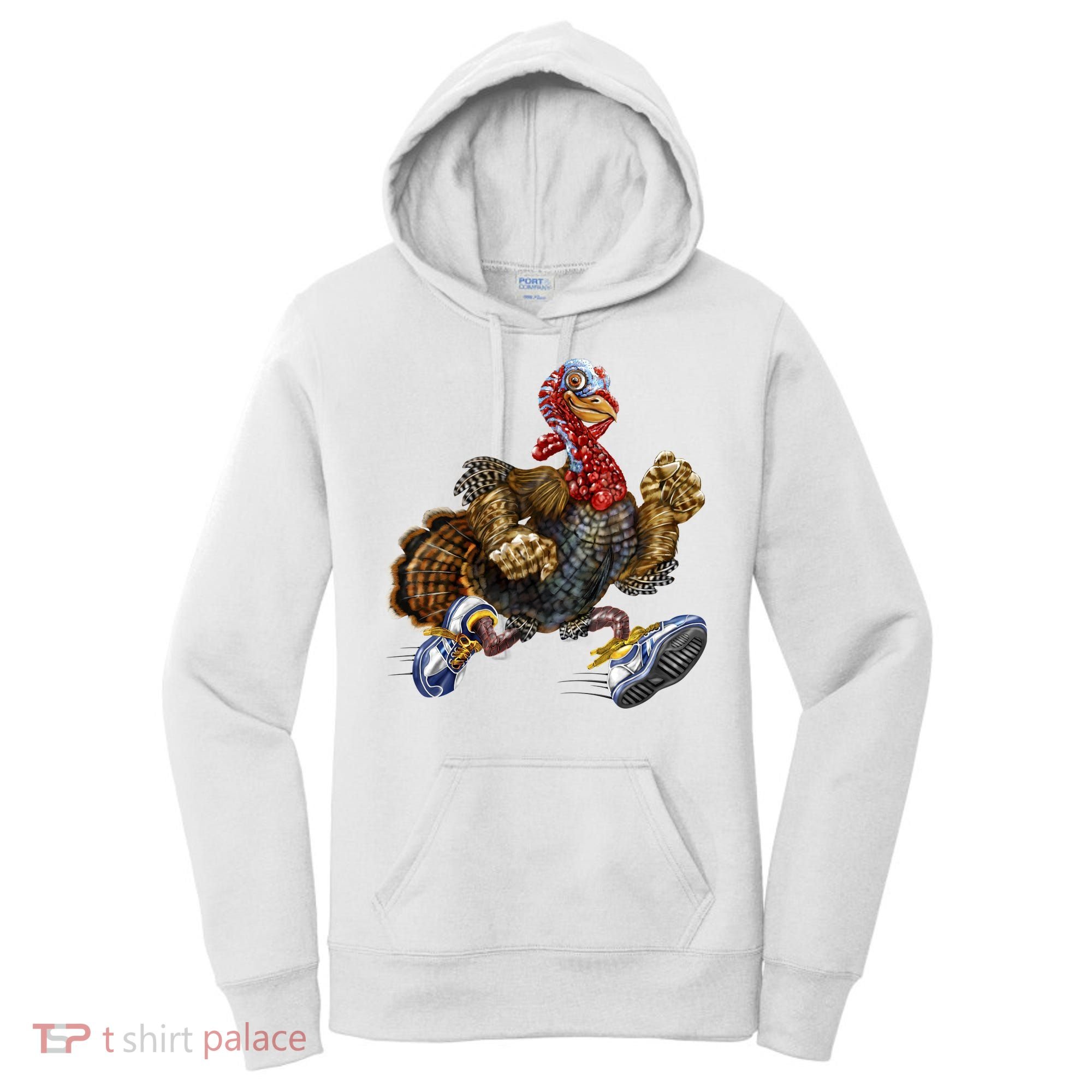 Turkey Running In Action Thanksgiving Women's Hoodie