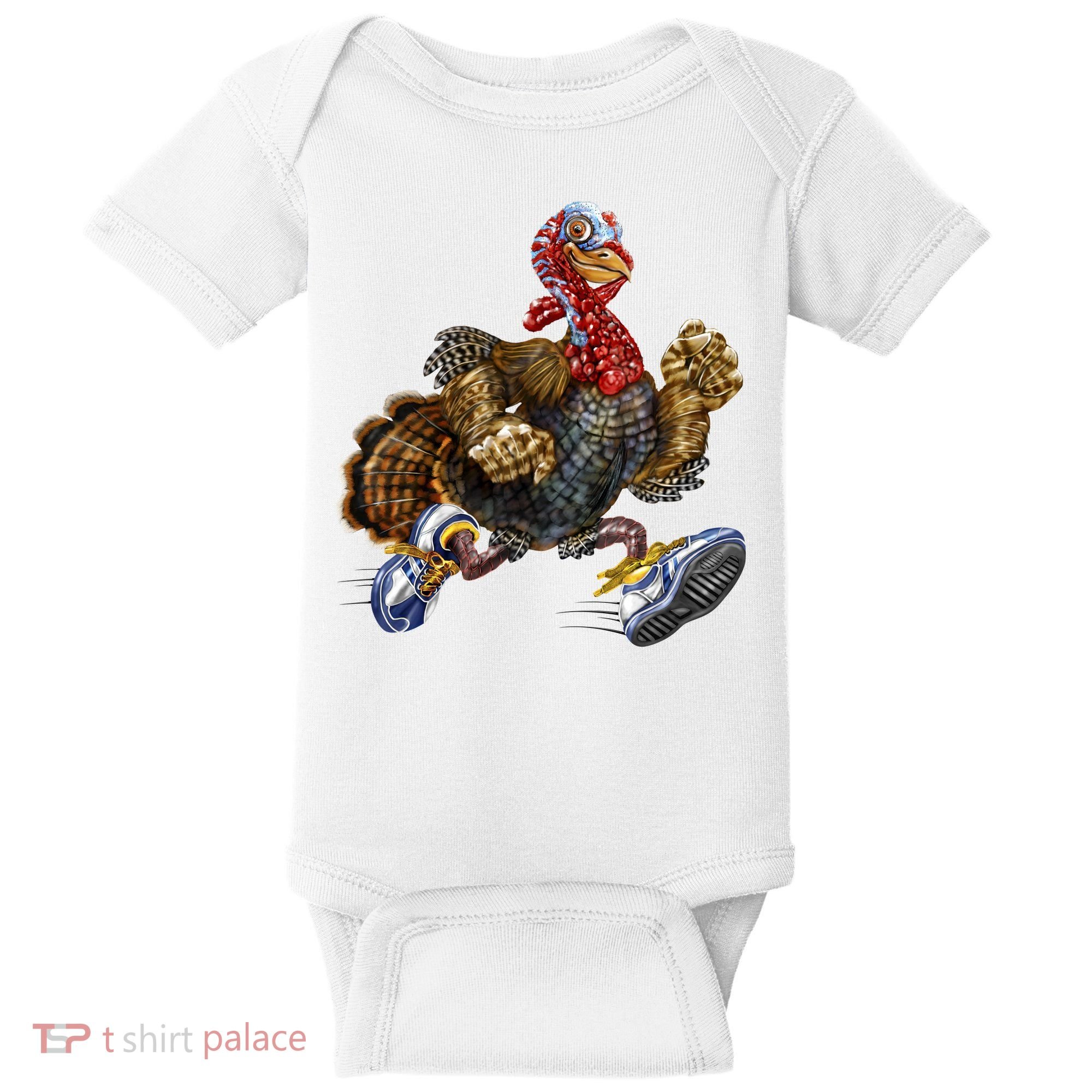 Turkey Running In Action Thanksgiving Baby Bodysuit