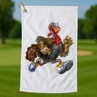 Turkey Running In Action Thanksgiving Golf Towel thumb 1