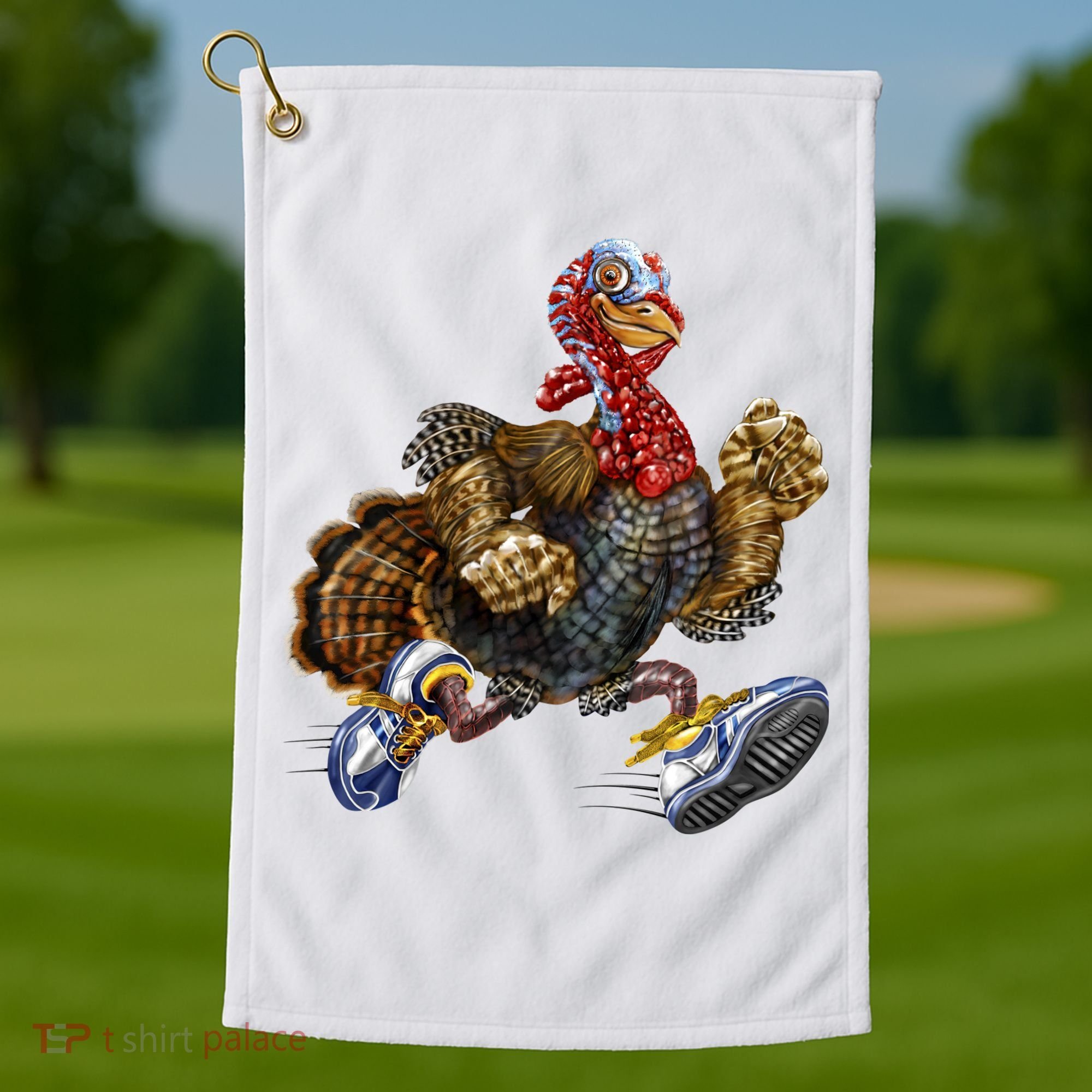 Turkey Running In Action Thanksgiving Golf Towel