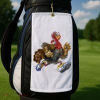 Turkey Running In Action Thanksgiving Golf Towel thumb 2