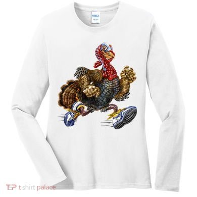 Turkey Running In Action Thanksgiving Women's Long Sleeve Shirt