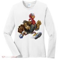 Turkey Running In Action Thanksgiving Women's Long Sleeve Shirt thumb 0