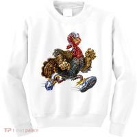Turkey Running In Action Thanksgiving Kids Sweatshirt thumb 0