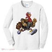 Turkey Running In Action Thanksgiving Kids Long Sleeve Shirt thumb 0