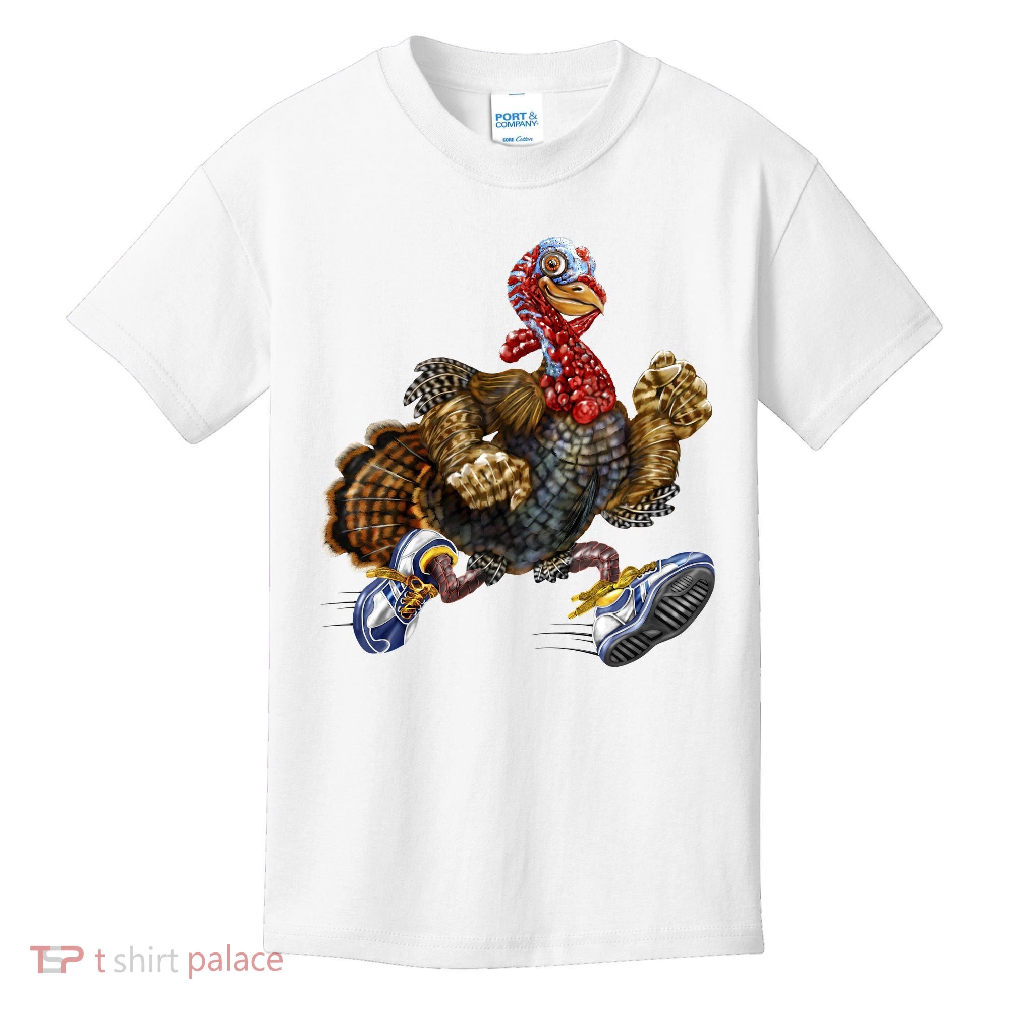 Turkey Running In Action Thanksgiving Kids T-Shirt