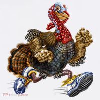 Turkey Running In Action Thanksgiving Kids T-Shirt thumb 4