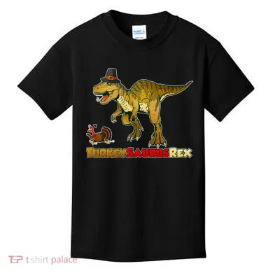 Turkeysaurus Rex T-Rex Thanksgiving Kids T-Shirt