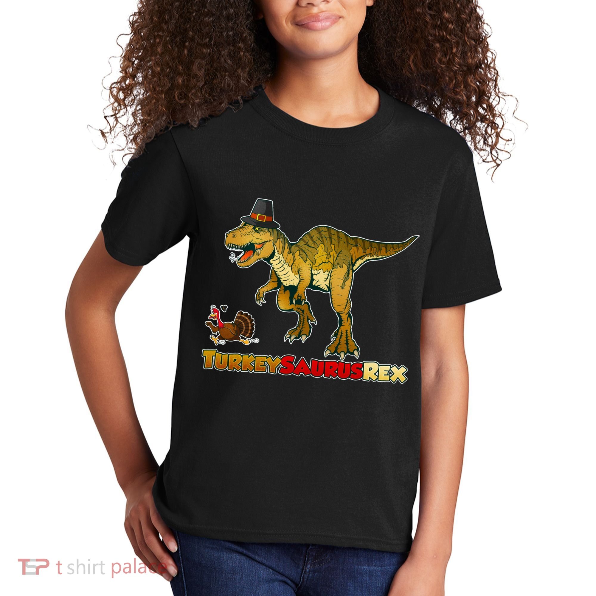 Turkeysaurus Rex T-Rex Thanksgiving Kids T-Shirt