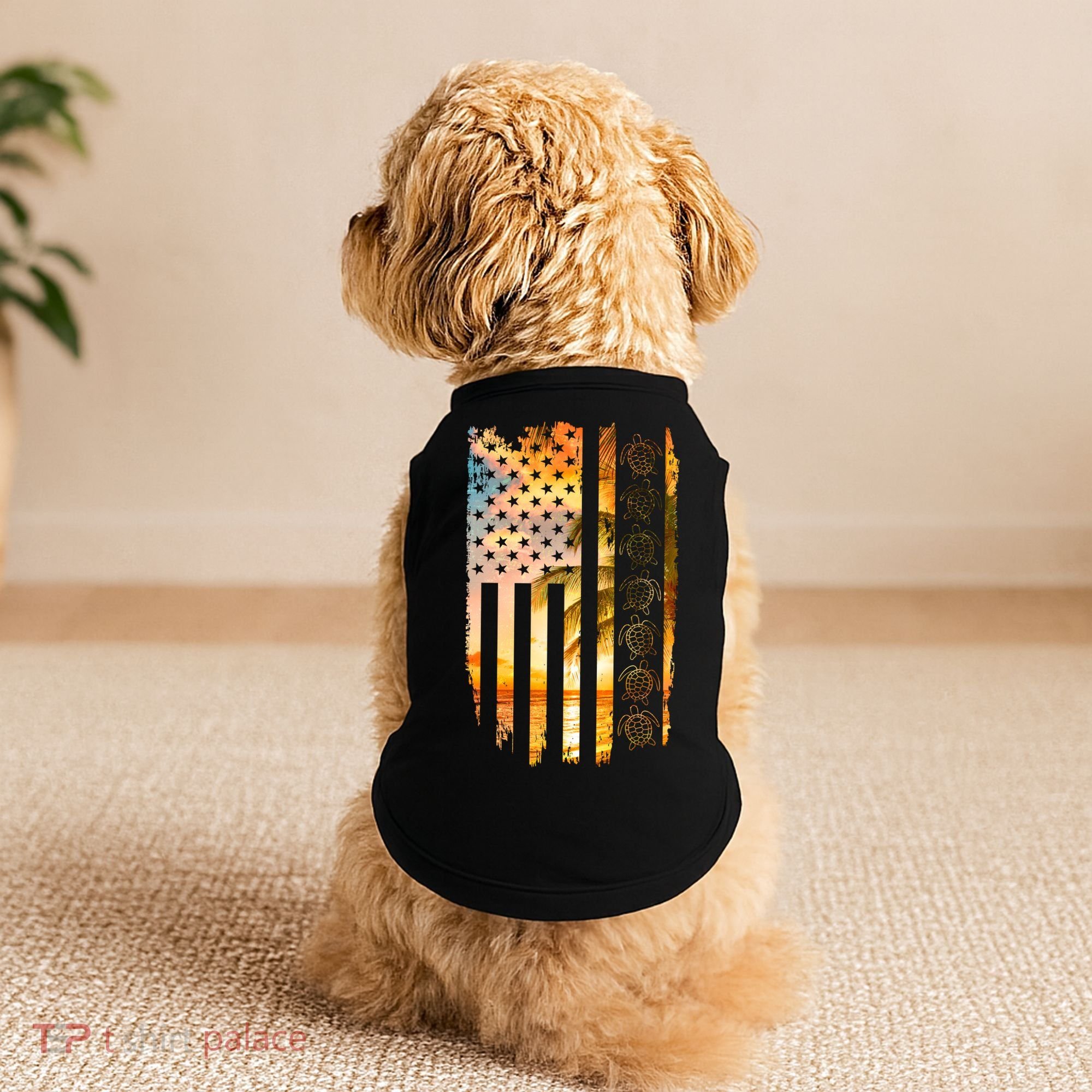 Turtle Sunset Beach Flag Doggie Tank