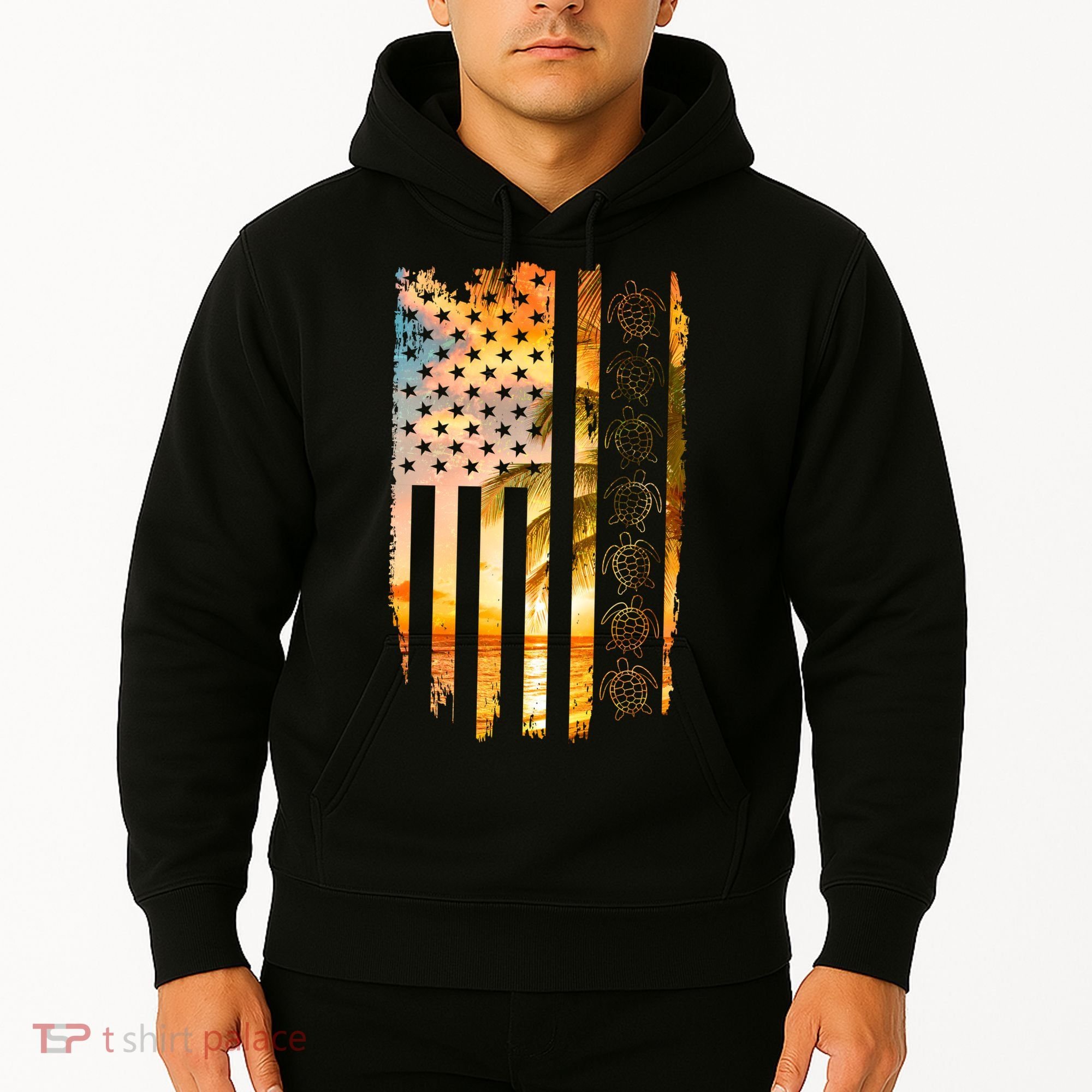 Turtle Sunset Beach Flag Hoodie