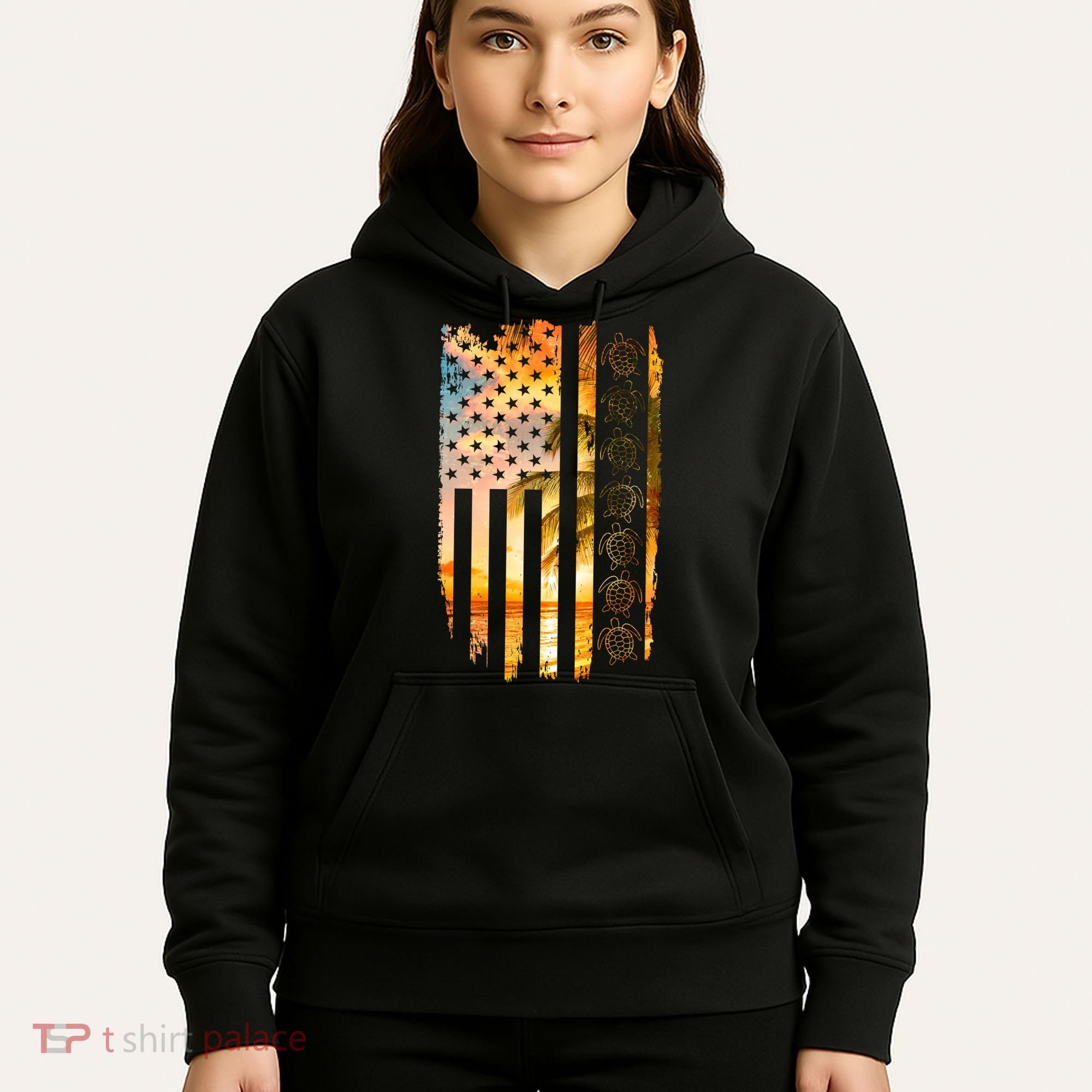 Turtle Sunset Beach Flag Hoodie
