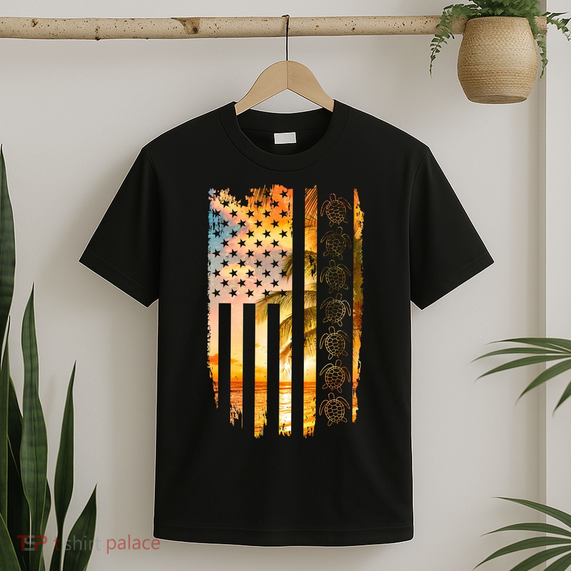 Turtle Sunset Beach Flag T-Shirt