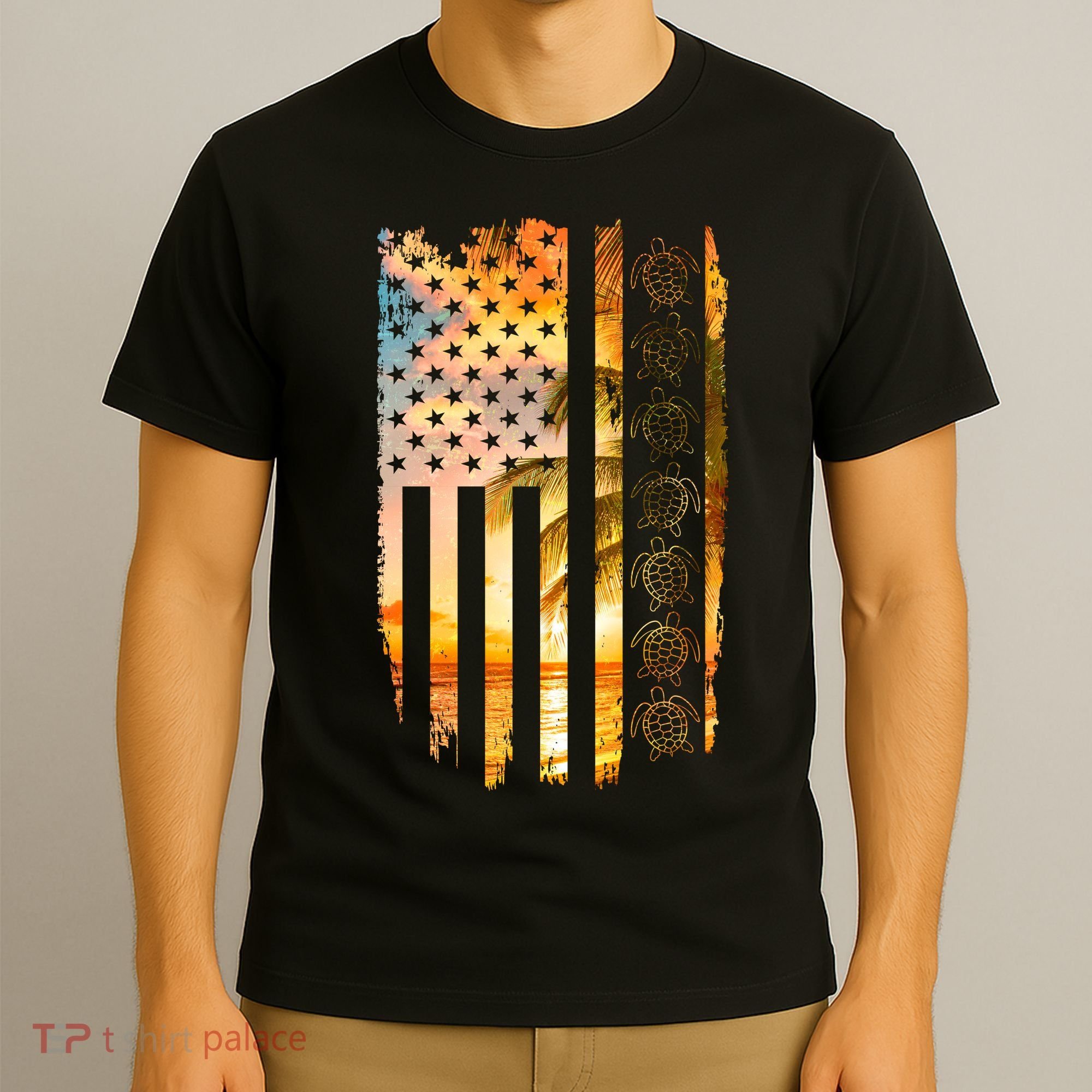 Turtle Sunset Beach Flag T-Shirt