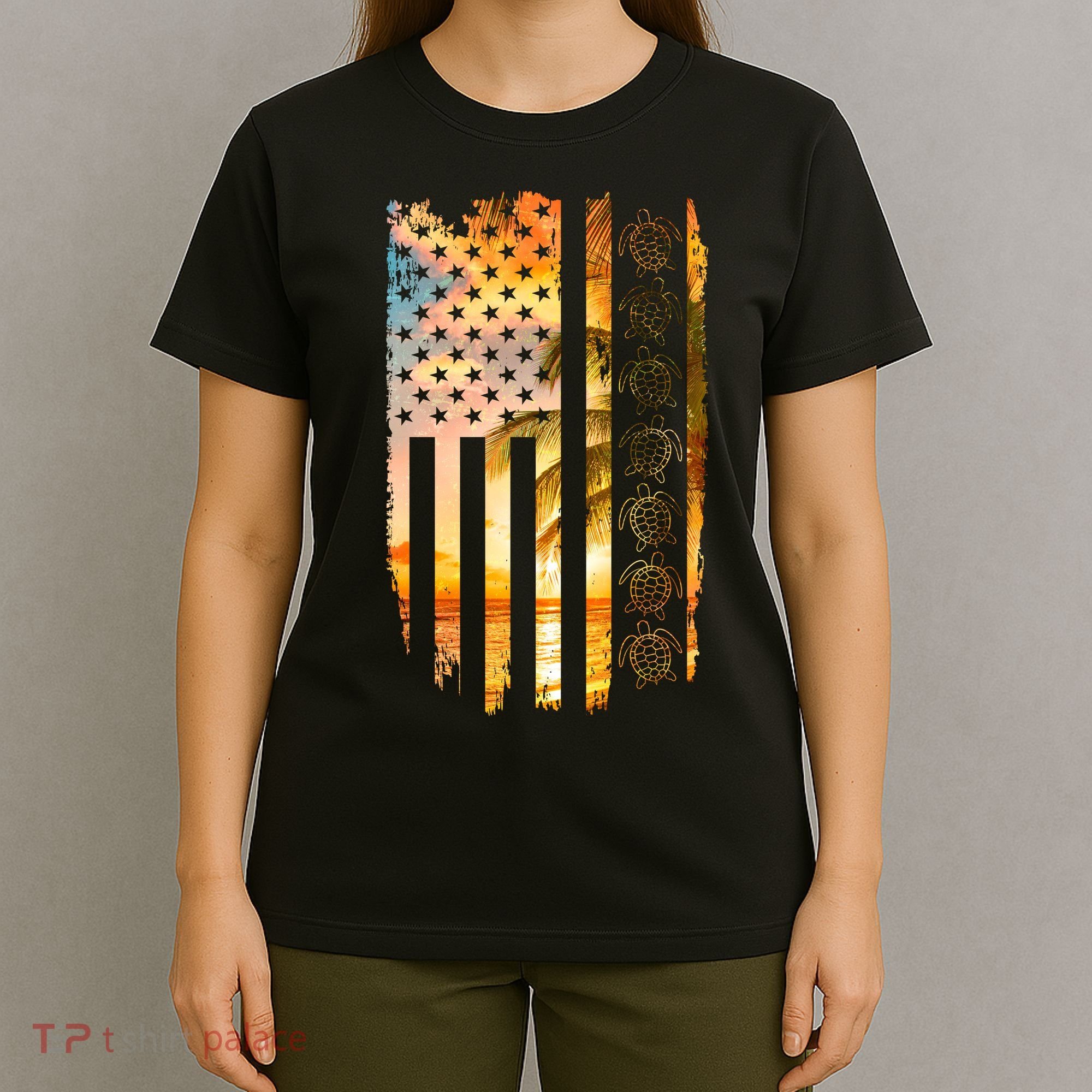 Turtle Sunset Beach Flag T-Shirt