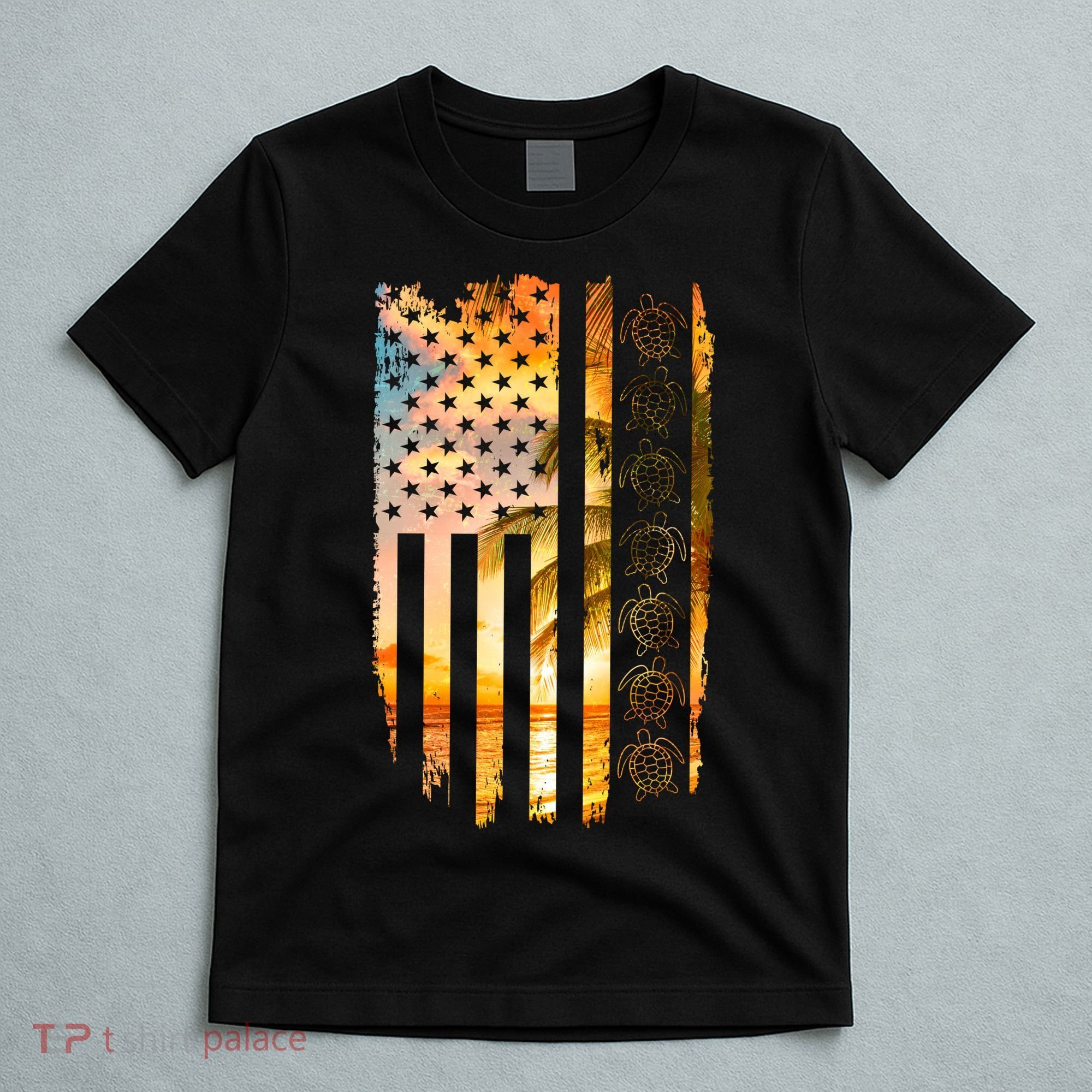 Turtle Sunset Beach Flag T-Shirt