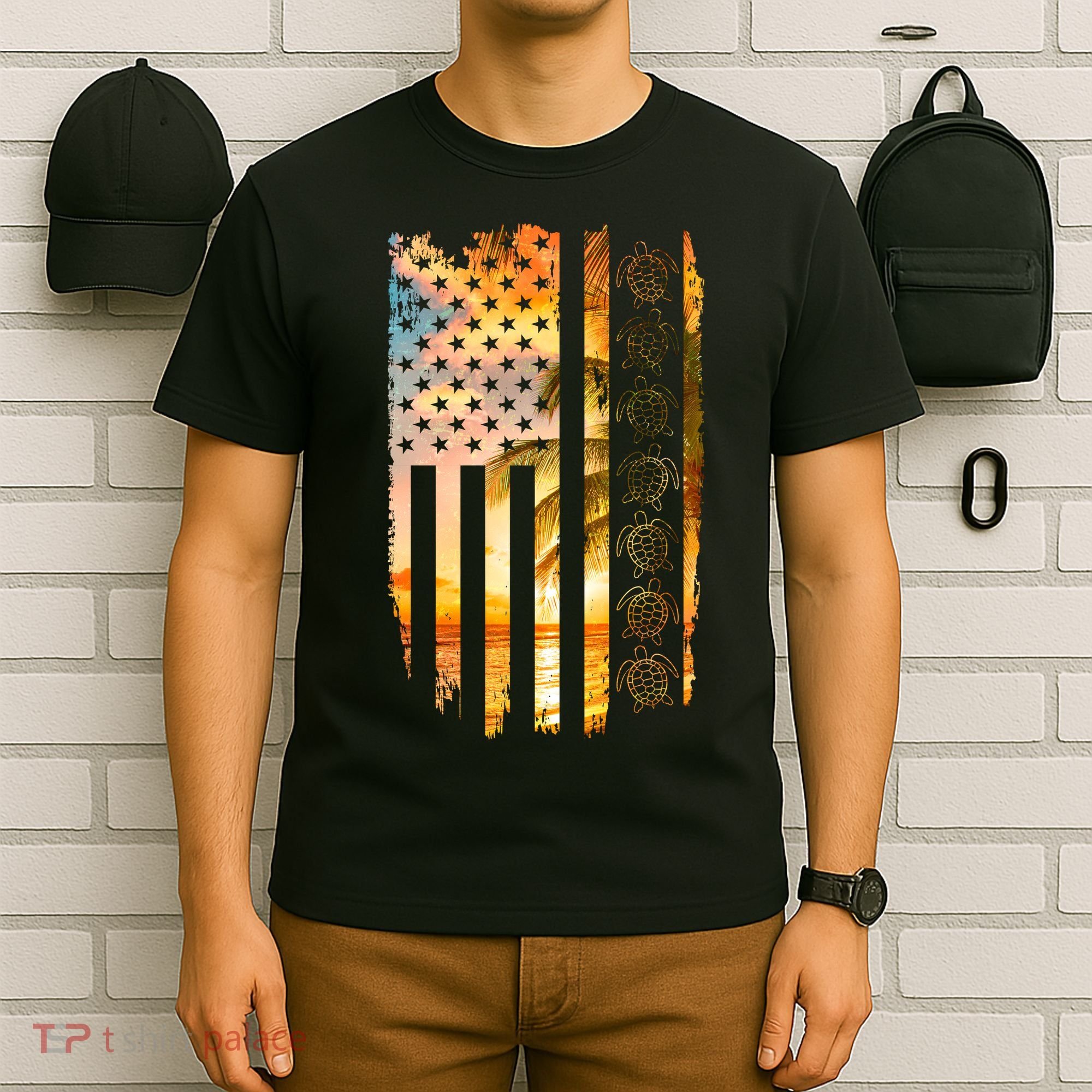 Turtle Sunset Beach Flag T-Shirt