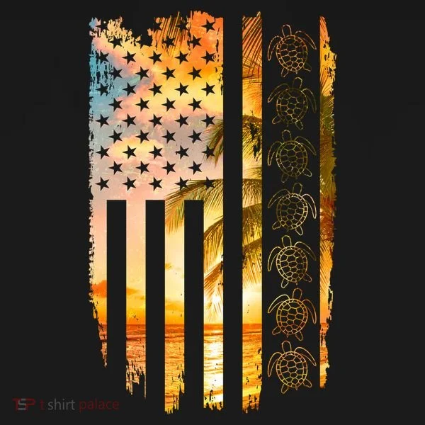Turtle Sunset Beach Flag Polo