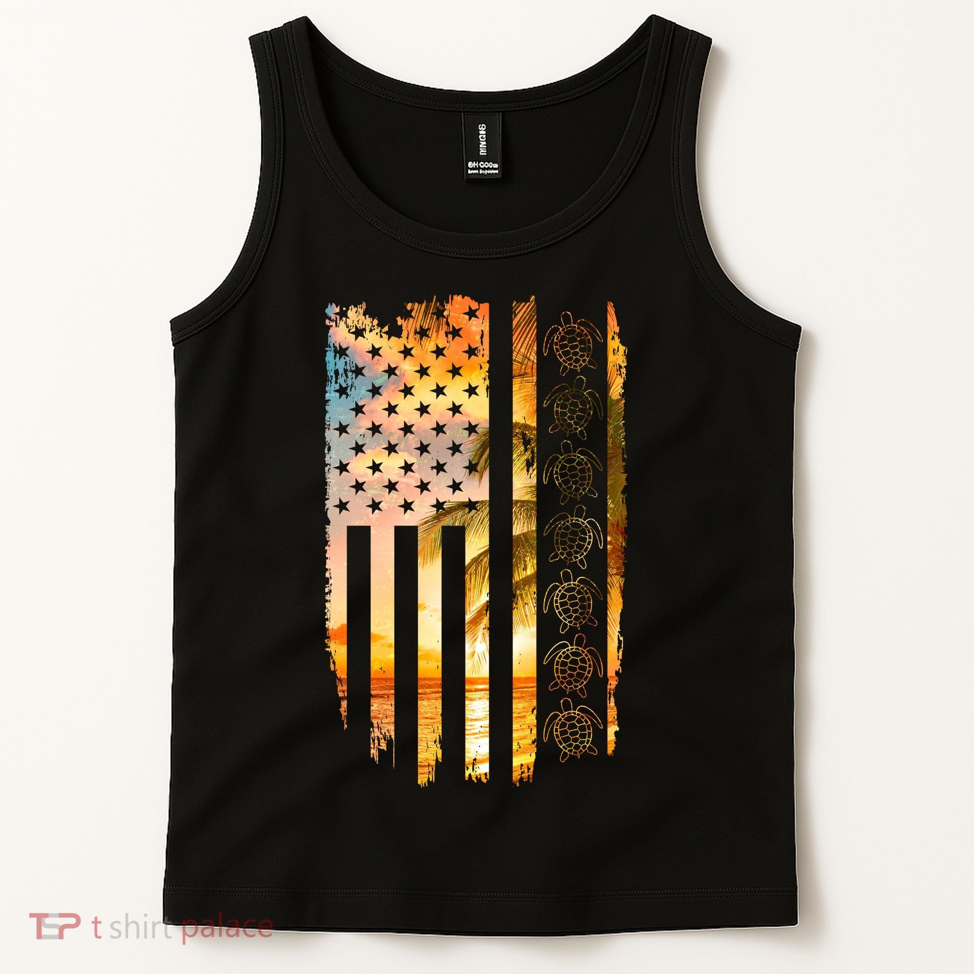 Turtle Sunset Beach Flag Tank Top