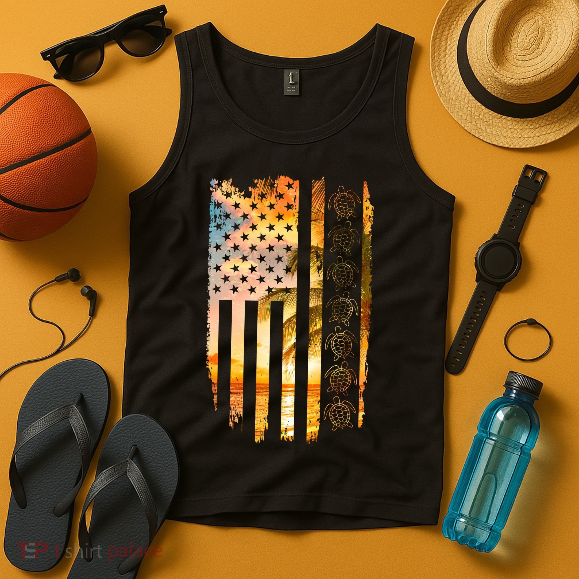 Turtle Sunset Beach Flag Tank Top