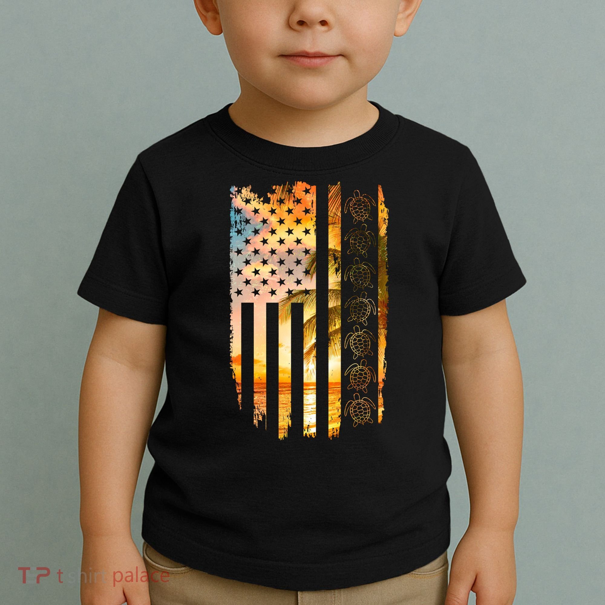 Turtle Sunset Beach Flag Toddler T-Shirt