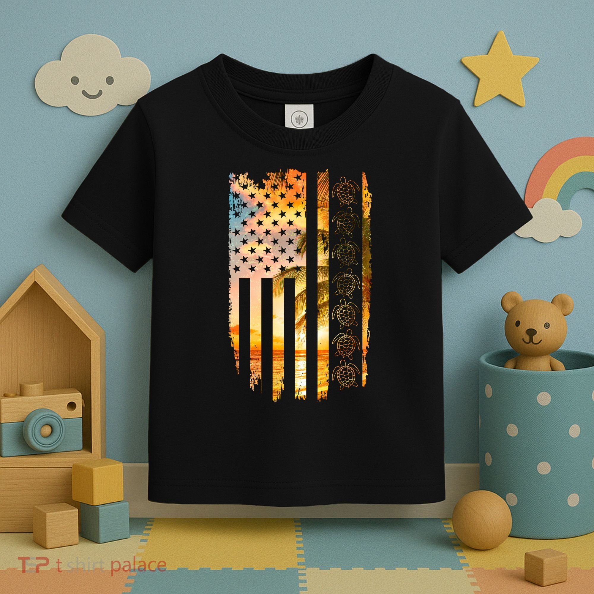 Turtle Sunset Beach Flag Toddler T-Shirt