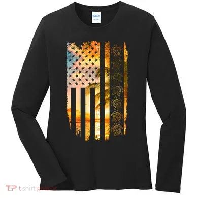 Turtle Sunset Beach Flag Women's Long Sleeve Shirt