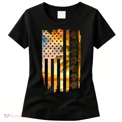Turtle Sunset Beach Flag Women's T-Shirt