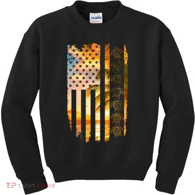 Turtle Sunset Beach Flag Kids Sweatshirt