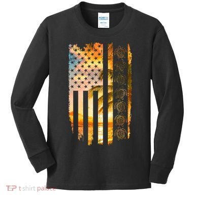 Turtle Sunset Beach Flag Kids Long Sleeve Shirt