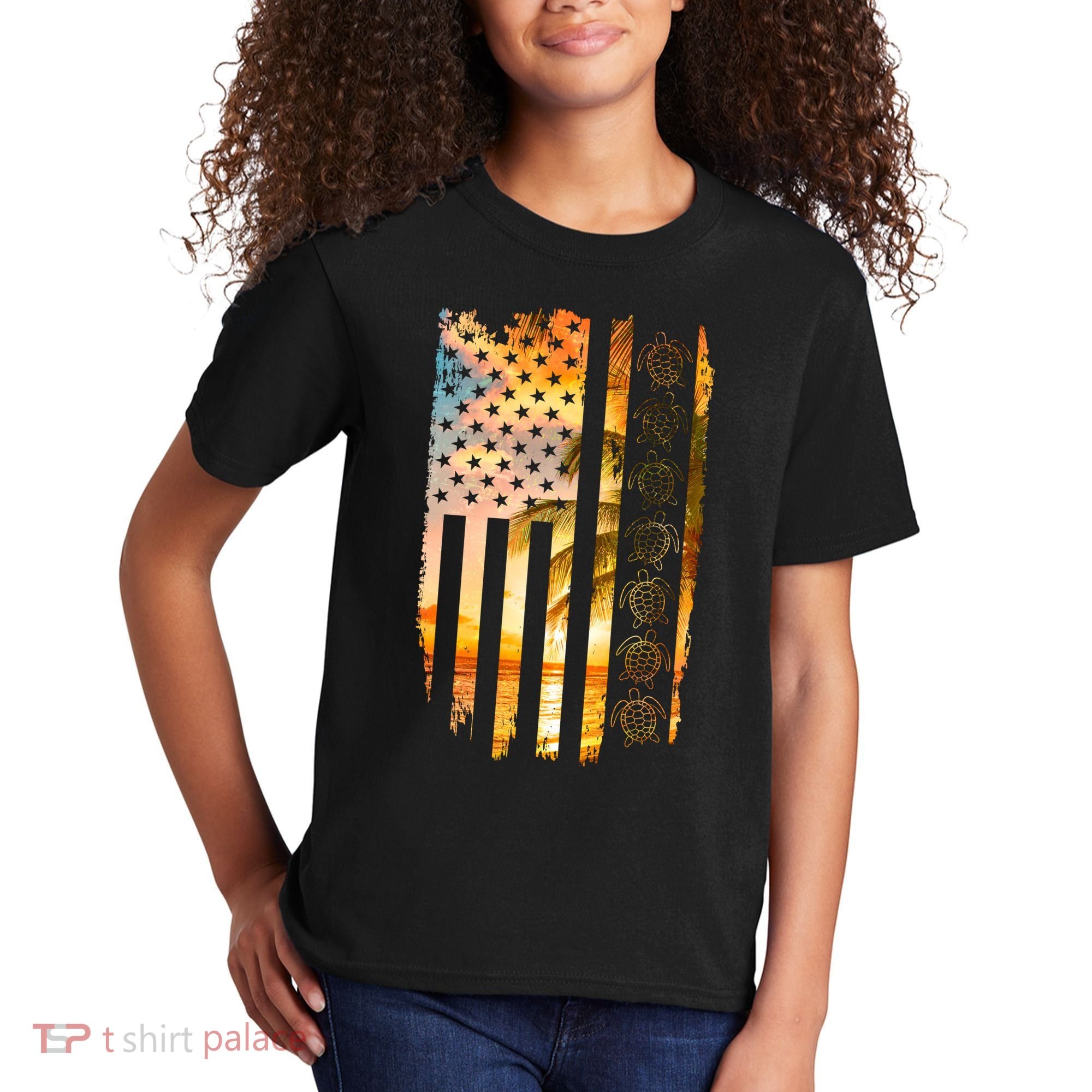 Turtle Sunset Beach Flag Kids T-Shirt