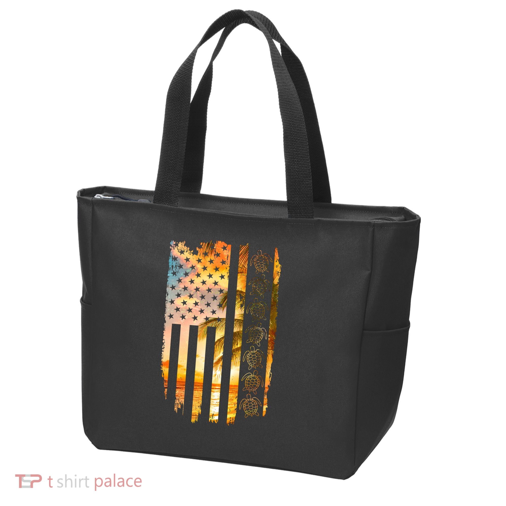 Turtle Sunset Beach Flag Tote Bag