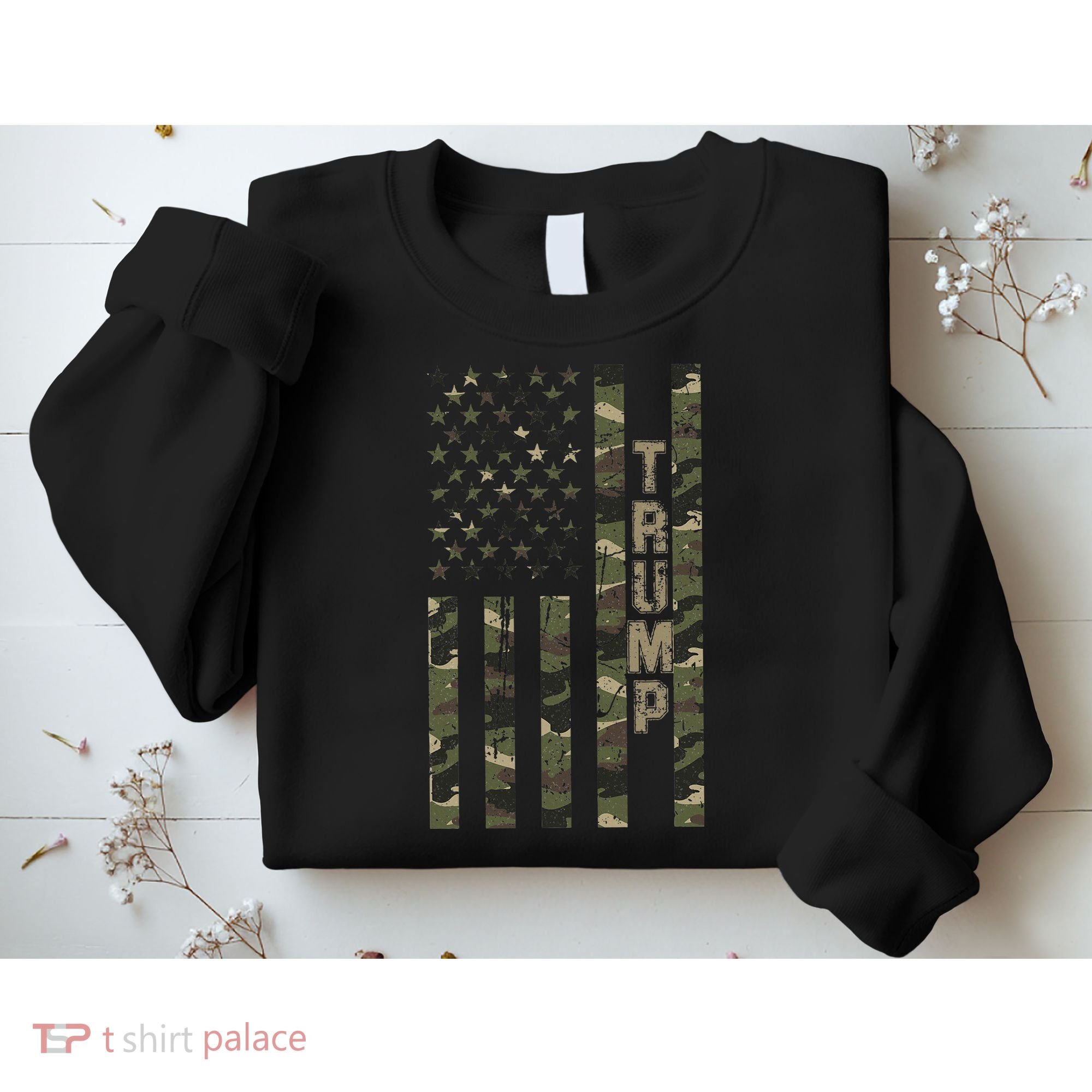 Trump United States Distressed Camo Us Flag Sweatshirt