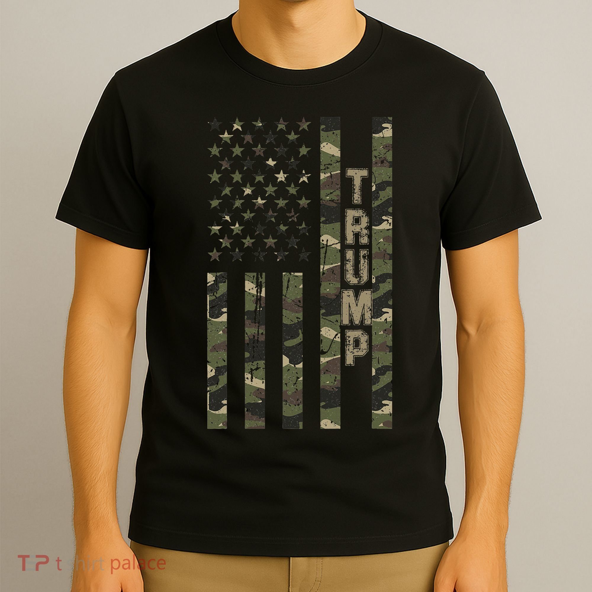 Trump United States Distressed Camo Us Flag T-Shirt