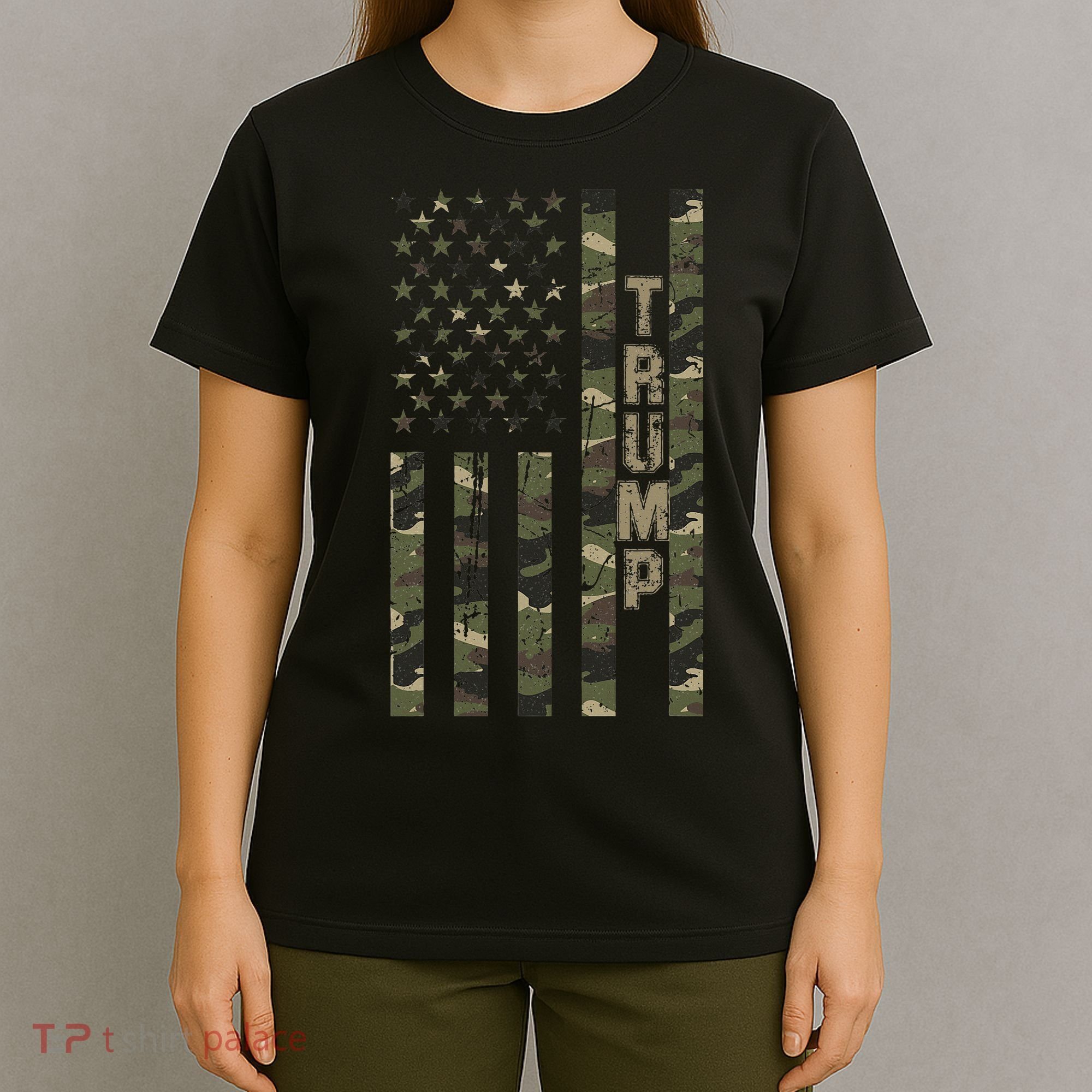 Trump United States Distressed Camo Us Flag T-Shirt