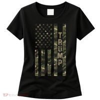 Trump United States Distressed Camo Us Flag Women's T-Shirt thumb 0