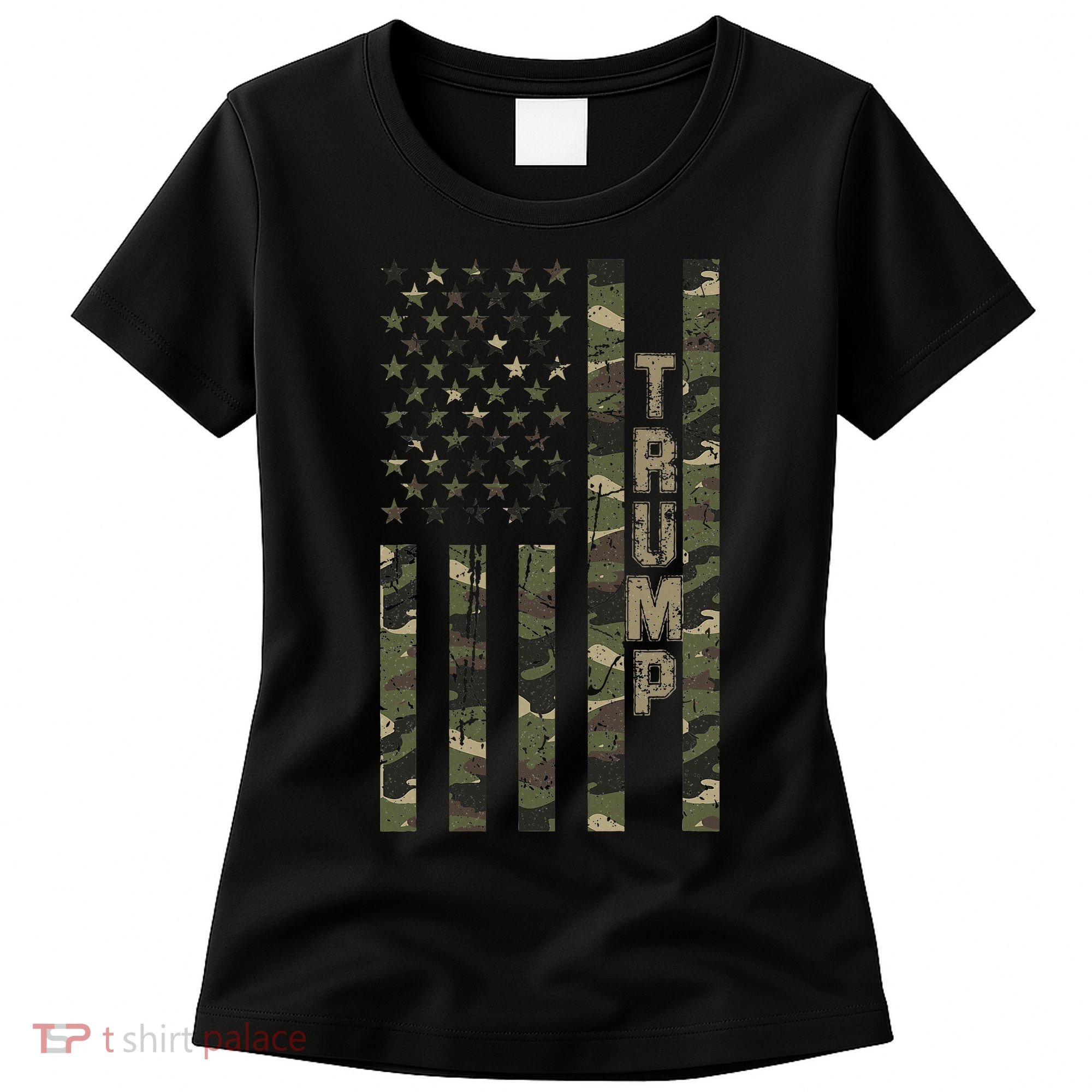 Trump United States Distressed Camo Us Flag Women's T-Shirt