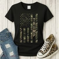 Trump United States Distressed Camo Us Flag Women's T-Shirt thumb 3